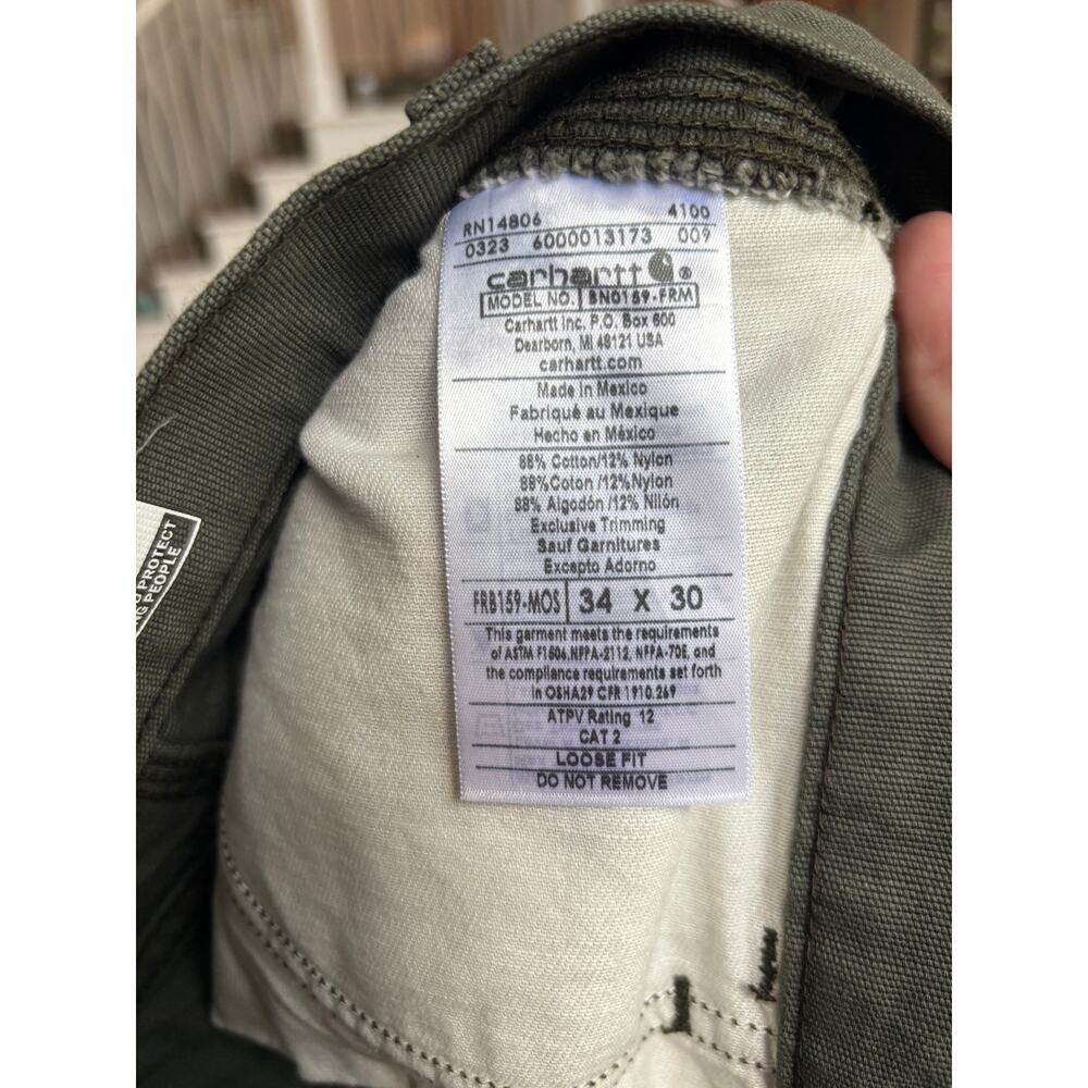 Carhartt Men's Moss Flame-Resistant Midweight Canvas Loose Fit Pant Size 34 - Picture 8 of 8